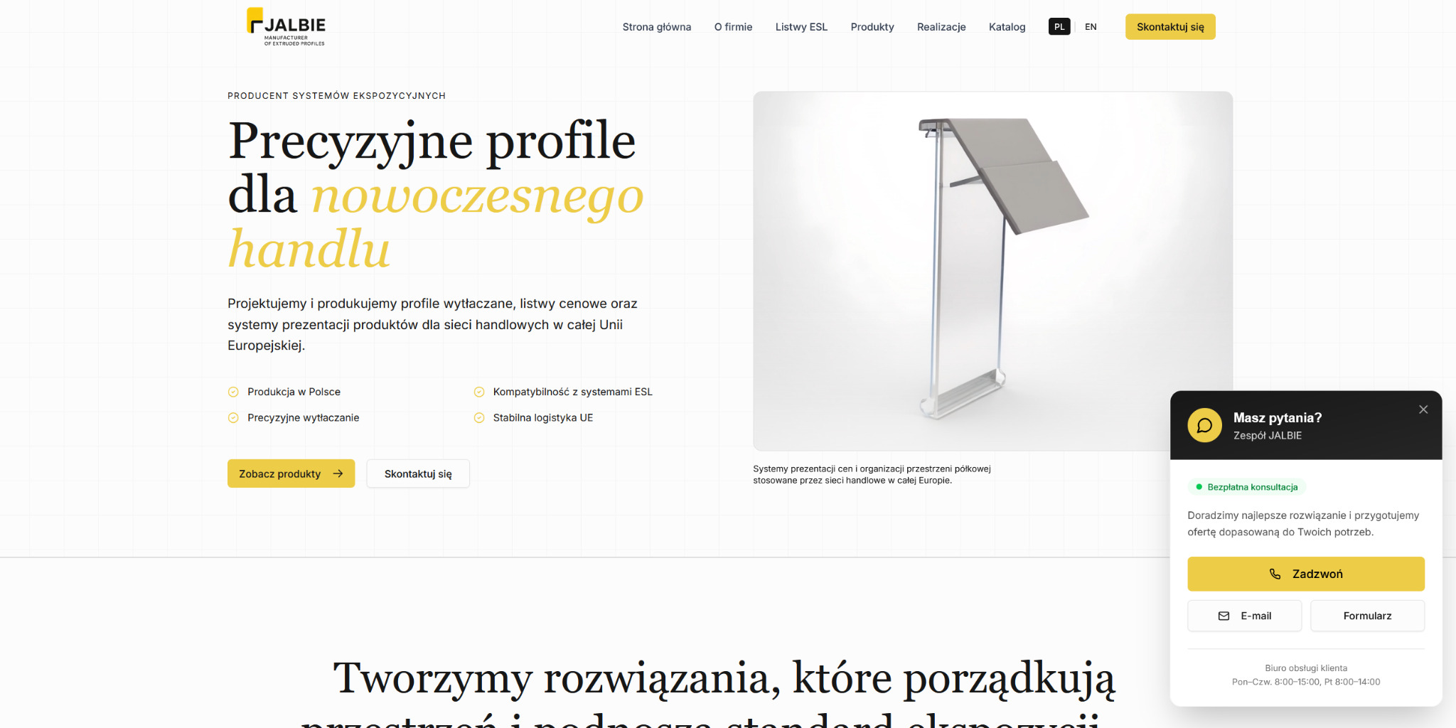 Strona dla producenta systemów ekspozycyjnych działającego na rynku europejskim