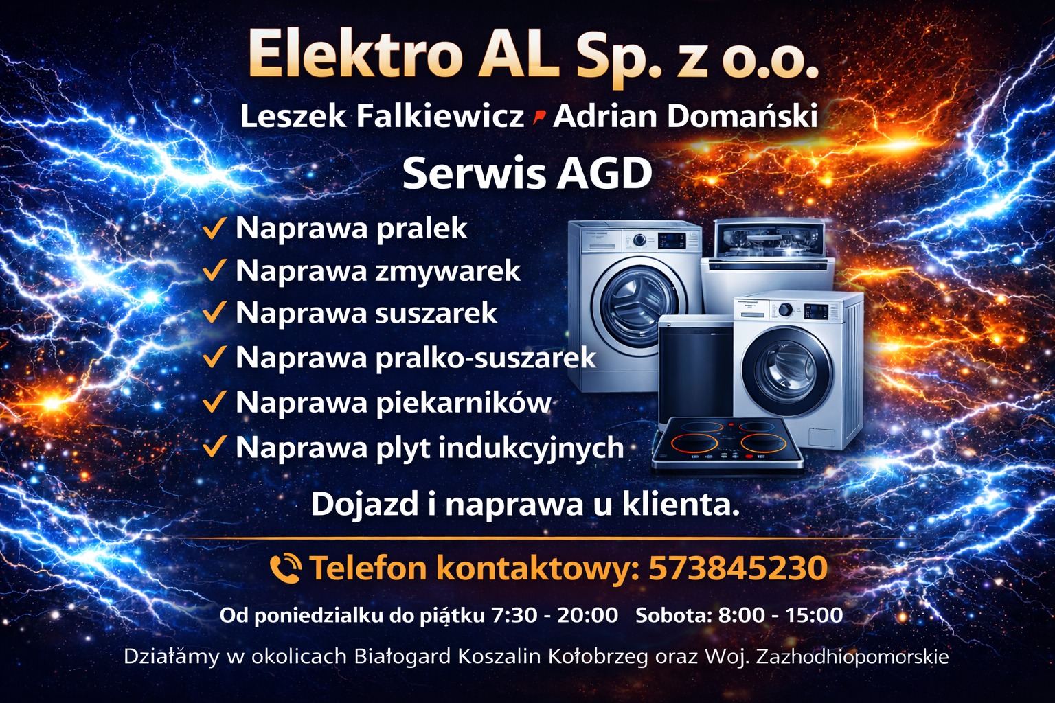 Serwis AGD Elektro AL: naprawa pralek, zmywarek, suszarek, pralko-suszarek, piekarników i płyt indukcyjnych. Dojazd i naprawa u klienta, telefon 573845230.