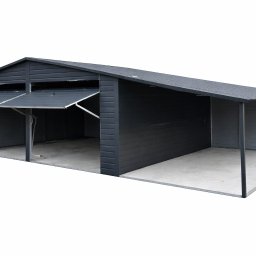 Garaż blaszany z dachem dwuspadowym. Solidna konstrukcja, estetyczne wykonanie, montaż i transport gratis.