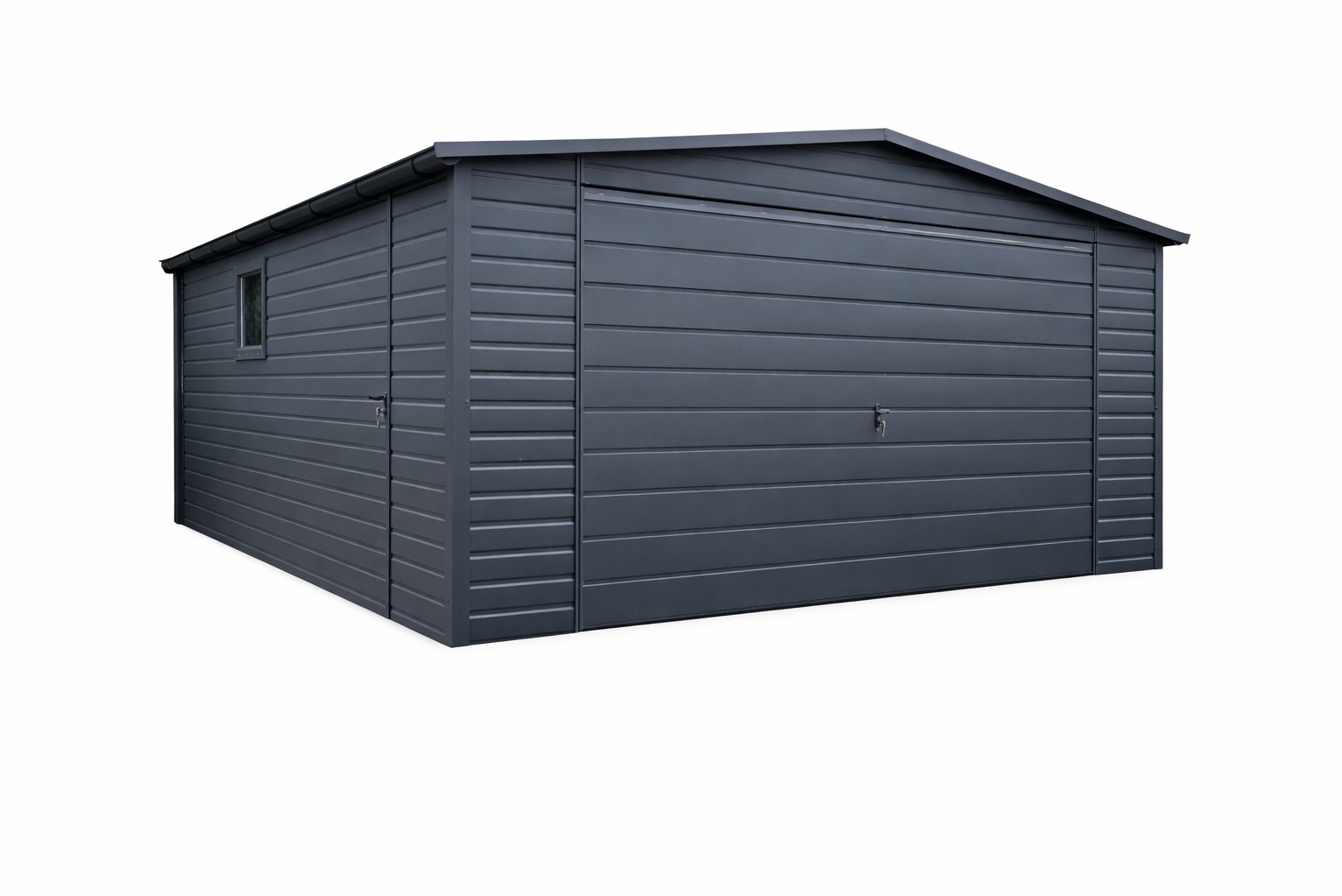 Garaż blaszany z dachem dwuspadowym. Solidna konstrukcja, estetyczne wykonanie, montaż i transport gratis.