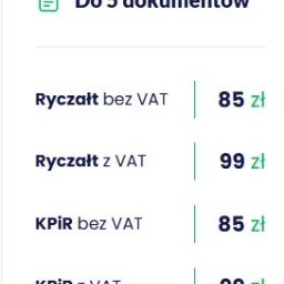 Biuro Rachunkowe GRAPETAX Marcel Zapolski - Cennik usług księgowych: ryczałt bez VAT 85 zł, ryczałt z VAT 99 zł, KPiR bez VAT 85 zł, KPiR z VAT 99 zł. Oferta do 5 dokumentów.