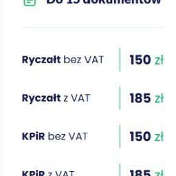 Biuro Rachunkowe GRAPETAX Marcel Zapolski - Cennik usług księgowych: ryczałt bez VAT 150 zł, ryczałt z VAT 185 zł, KPiR bez VAT 150 zł, KPiR z VAT 185 zł. Informacja o możliwości obsługi do 15 dokumentów.