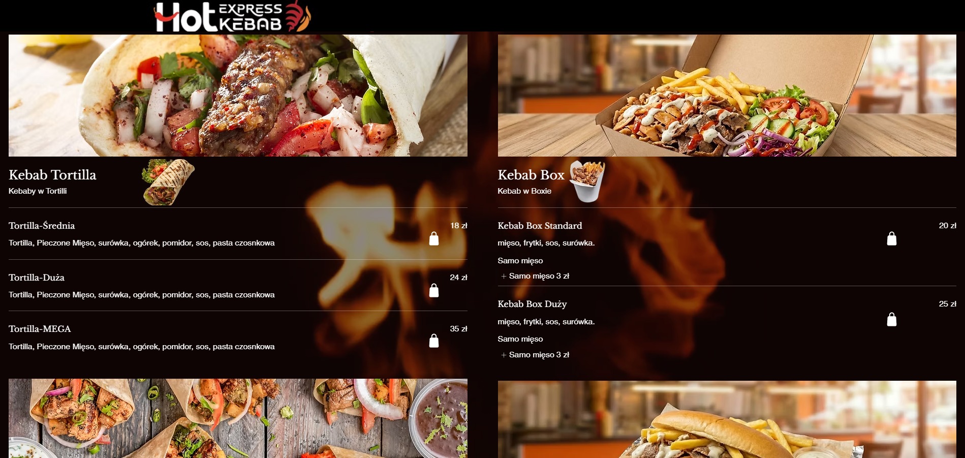 Profesjonalna strona menu dla restauracji z animowanym tłem