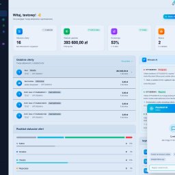 Shellty IT Tomasz Skorupski - Panel dashboardu aplikacji SmartQuote AI z aktywnymi ofertami, wartością pipeline, konwersją, wnioskami AI i rozkładem statusów ofert. Widoczne menu boczne i okno czatu.