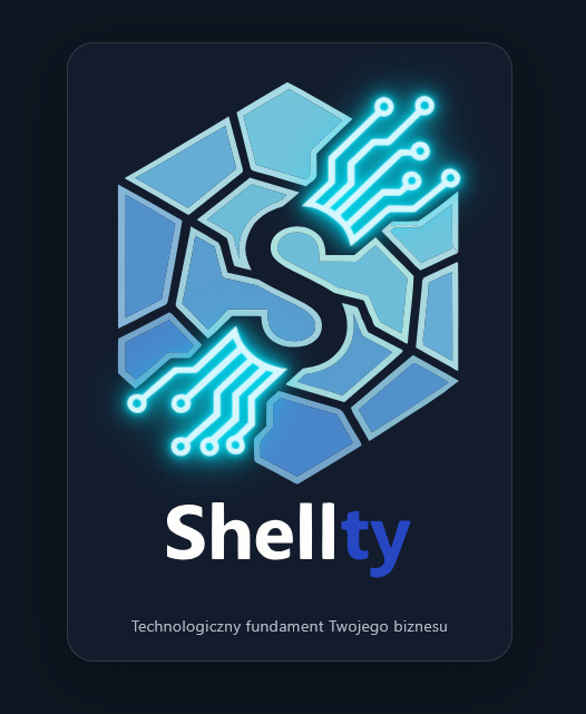 Logo firmy Shellty z Warzymic: stylizowana litera S w heksagonie z motywem obwodów drukowanych. Technologiczny fundament Twojego biznesu.