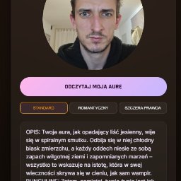 Strona pod skaner twarzy z opisem AI. Motyw przewodni wampiry.