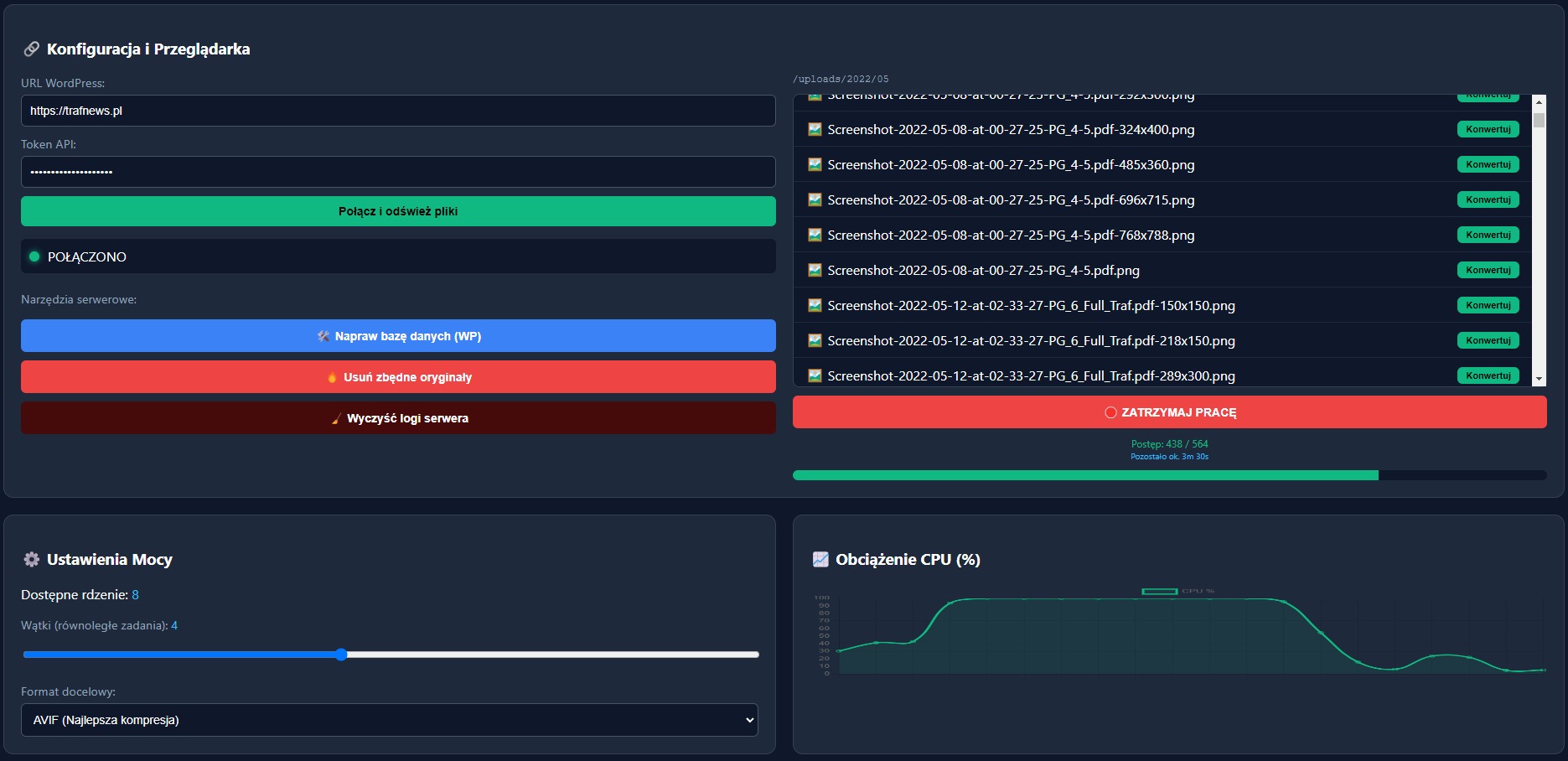 Autorksa wtyczka do optymalizacji zdjęć na serwerze bez obciążania strony WWW. Redukcja 40 gb do 10 GB