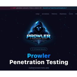 Axperts Dariusz Zalewski - Strona internetowa firmy Prowler, specjalizującej się w testach penetracyjnych z wykorzystaniem AI. Ciemne tło, futurystyczny design, logo z motywem cybernetycznym.