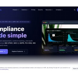 Axperts Dariusz Zalewski - Strona internetowa z dashboardem analitycznym, prezentująca dane o użytkownikach, czasie ładowania i ryzykach. Ciemne tło, jasne teksty, przyciski 'Request Demo'.
