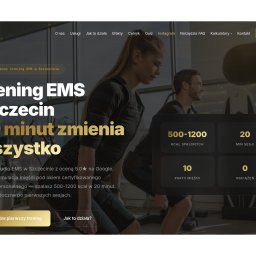 Axperts Dariusz Zalewski - Strona internetowa studia EMS w Szczecinie z informacjami o treningu: spalanie kalorii, czas sesji, partie mięśni. Nowoczesny design z elementami graficznymi i zdjęciami osób ćwiczących.