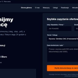 Jakub Sowa - Formularz kontaktowy B2B firmy Stal-Tech Pro z polami do wyceny obróbki CNC (frezowanie/toczenie). Widoczne dane kontaktowe i adres firmy w Warszawie.