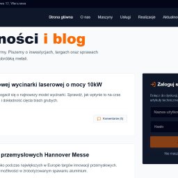 Jakub Sowa - Strona internetowa firmy Stal-Tech Pro z aktualnościami i blogiem, informująca o nowej wycinarce laserowej i udziale w targach przemysłowych Hannover Messe.