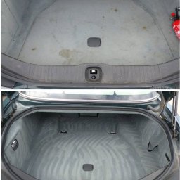 Vladyslav Pastushenko - Praniesof - Tapicerka bagażnika samochodowego przed i po czyszczeniu. Widoczne plamy i zabrudzenia przed, a po czyszczeniu tapicerka czysta z widocznym wzorem po praniu.