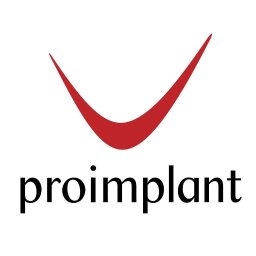 Combina Zuzanna Gałązka - Logo 'proimplant' z czerwonym znakiem graficznym przypominającym odwrócony symbol zaznaczenia, umieszczonym nad nazwą firmy na białym tle. Minimalistyczny design.