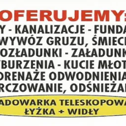 Ogłoszenie usług budowlanych: wykopy, kanalizacje, fundamenty, wywóz gruzu, drenaże, karczowanie, ładowarka teleskopowa z łyżką i widłami.
