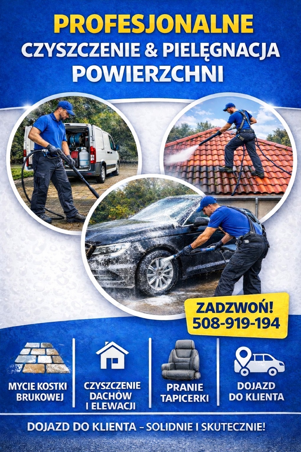 Profesjonalne czyszczenie i pielęgnacja powierzchni: kostki, dachów, elewacji, tapicerki. Usługi świadczone z dojazdem do klienta. Numer telefonu kontaktowego.