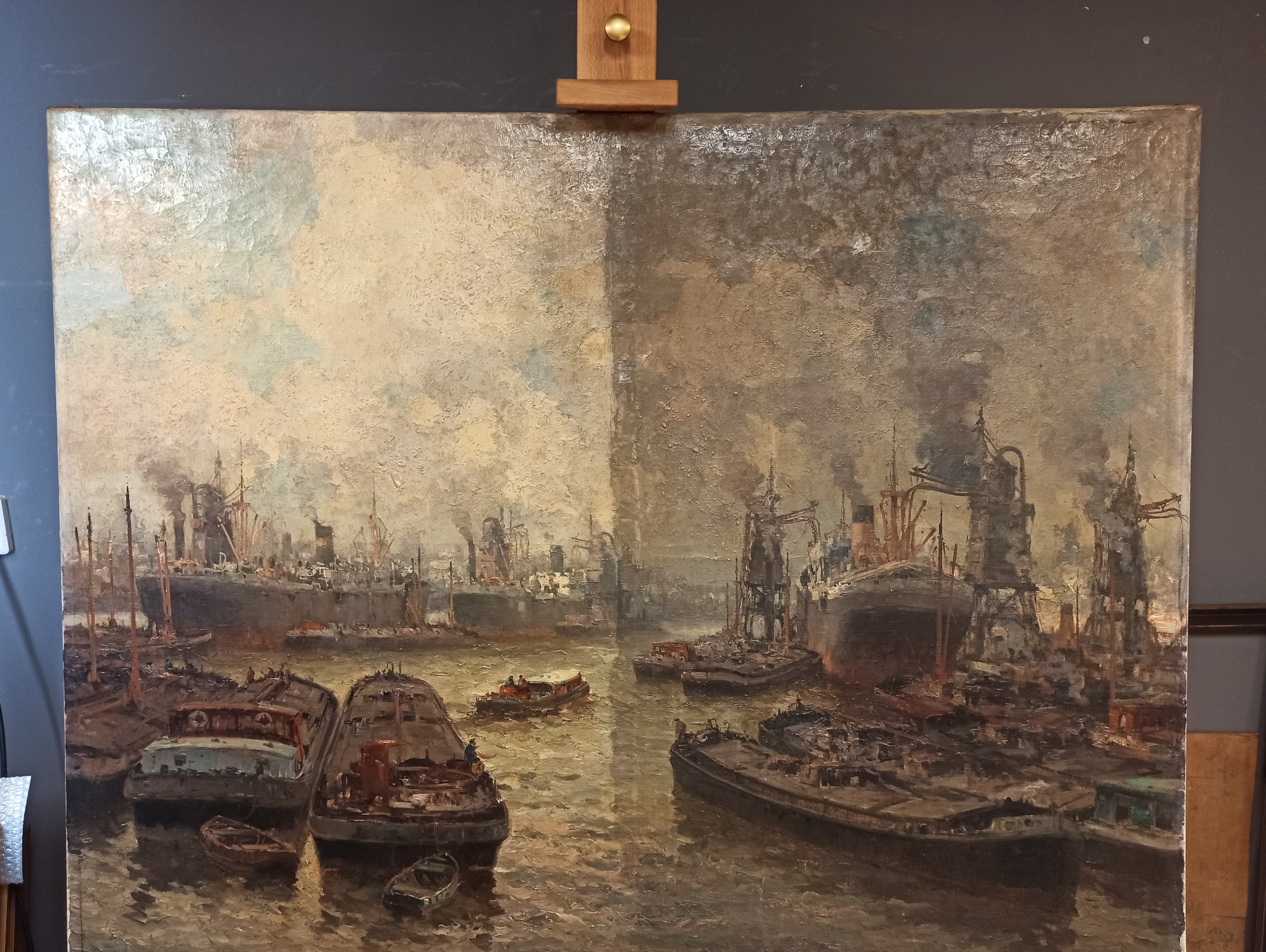 Obraz olejny w trakcie oczyszczania.