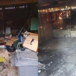 Dariusz Abramek - Opróżnianie budynku gospodarczego, zdjęcie przed i po opróżnianiu.