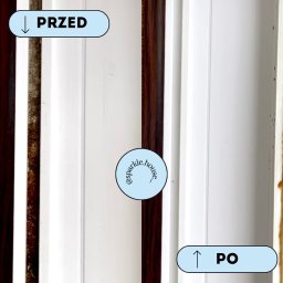 Sparkle House - Drzwi po czyszczeniu: po lewej brudne, po prawej czyste. Ujęcie typu 'przed i po' z logo firmy @sparkle.house.