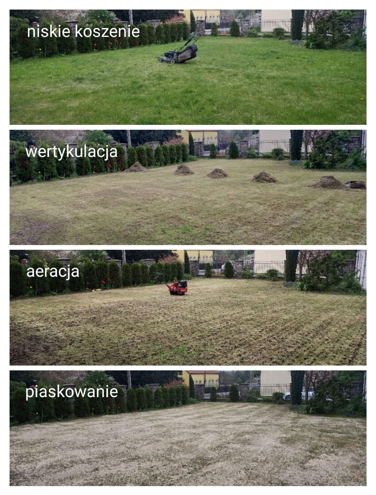 Koszenie, wertykulacja, aeracja i piaskowanie trawników