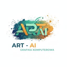 INDYWIDUALNA SPECJALISTYCZNA PRAKTYKA LEKARSKA ARTUR KUĆMA - Abstrakcyjne logo 'ART-AI' z elementami grafiki komputerowej, w odcieniach turkusu i pomarańczy, na białym tle. Dynamiczne połączenie sztuki i technologii.