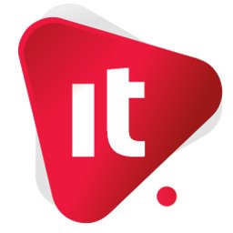 IntegrumIT Sp. z o.o. - Czerwone logo IT w kształcie trójkąta z zaokrąglonymi rogami, biały napis 'it' wewnątrz, mała czerwona kropka w prawym dolnym rogu. Minimalistyczny design.