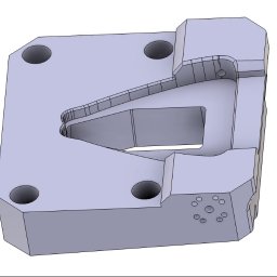 4AirSafe sp. z o.o. - Szary model 3D gniazda maszyny produkcyjnej z otworami montażowymi i wgłębieniem, widok z góry pod kątem, prezentujący prototyp wykonany w technologii FDM.