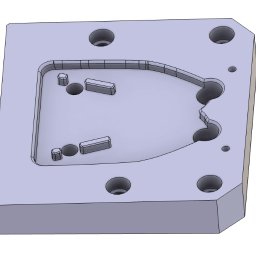 4AirSafe sp. z o.o. - Szary, prototypowy model gniazda maszyny produkcyjnej wykonany w technologii druku 3D (FDM). Widoczne otwory montażowe i wgłębienia. Ujęcie z góry, oświetlenie studyjne.