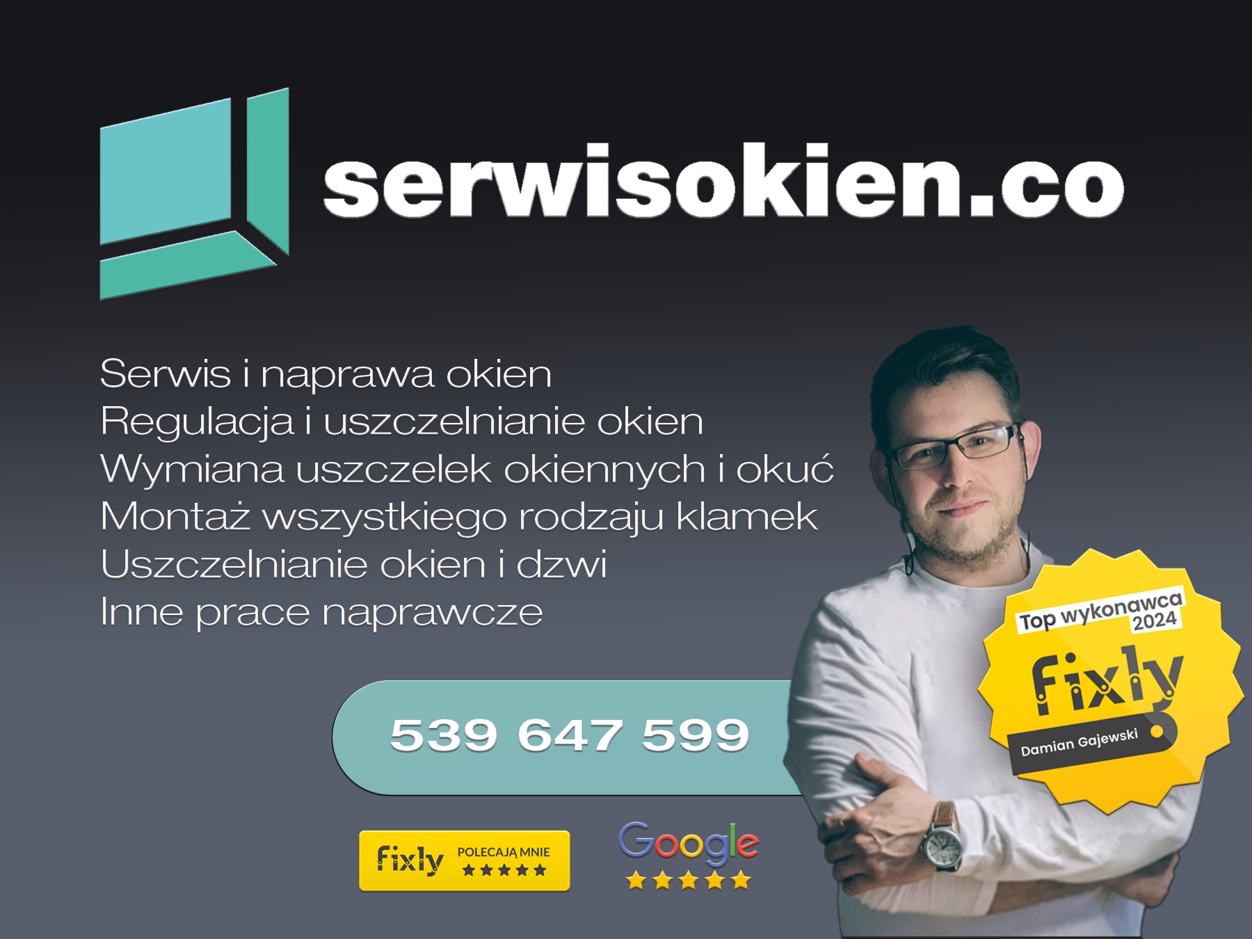 Serwis okien Warszawa: Regulacja, uszczelnianie, wymiana uszczelek i okuć. Montaż klamek. Uszczelnianie okien i drzwi. Inne prace naprawcze. Kontakt: 539 647 599.
