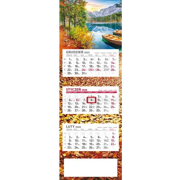 2026 kalendarz 3-dzielny
