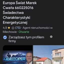 NIERUCHOMOŚCI-NOCLEGI SPÓŁKA Z OGRANICZONĄ ODPOWIEDZIALNOŚCIĄ - Wyniki wyszukiwania Google dla firmy 'Devetoper' z wizytówką zawierającą logo, zdjęcie właściciela i zdjęcie nieruchomości z samochodem na podjeździe.