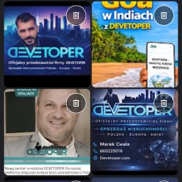 NIERUCHOMOŚCI-NOCLEGI SPÓŁKA Z OGRANICZONĄ ODPOWIEDZIALNOŚCIĄ - Ekran telefonu z galerią zdjęć firmy Devetoper, oficjalnego przedstawiciela firmy, specjalizującej się w sprzedaży nieruchomości w Polsce, Europie i na świecie.