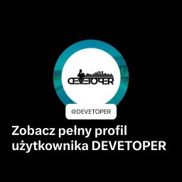 NIERUCHOMOŚCI-NOCLEGI SPÓŁKA Z OGRANICZONĄ ODPOWIEDZIALNOŚCIĄ - Profil użytkownika DEVETOPER z logo przedstawiającym sylwetkę człowieka na tle panoramy miasta, umieszczonym w okręgu z gradientem turkusowym.