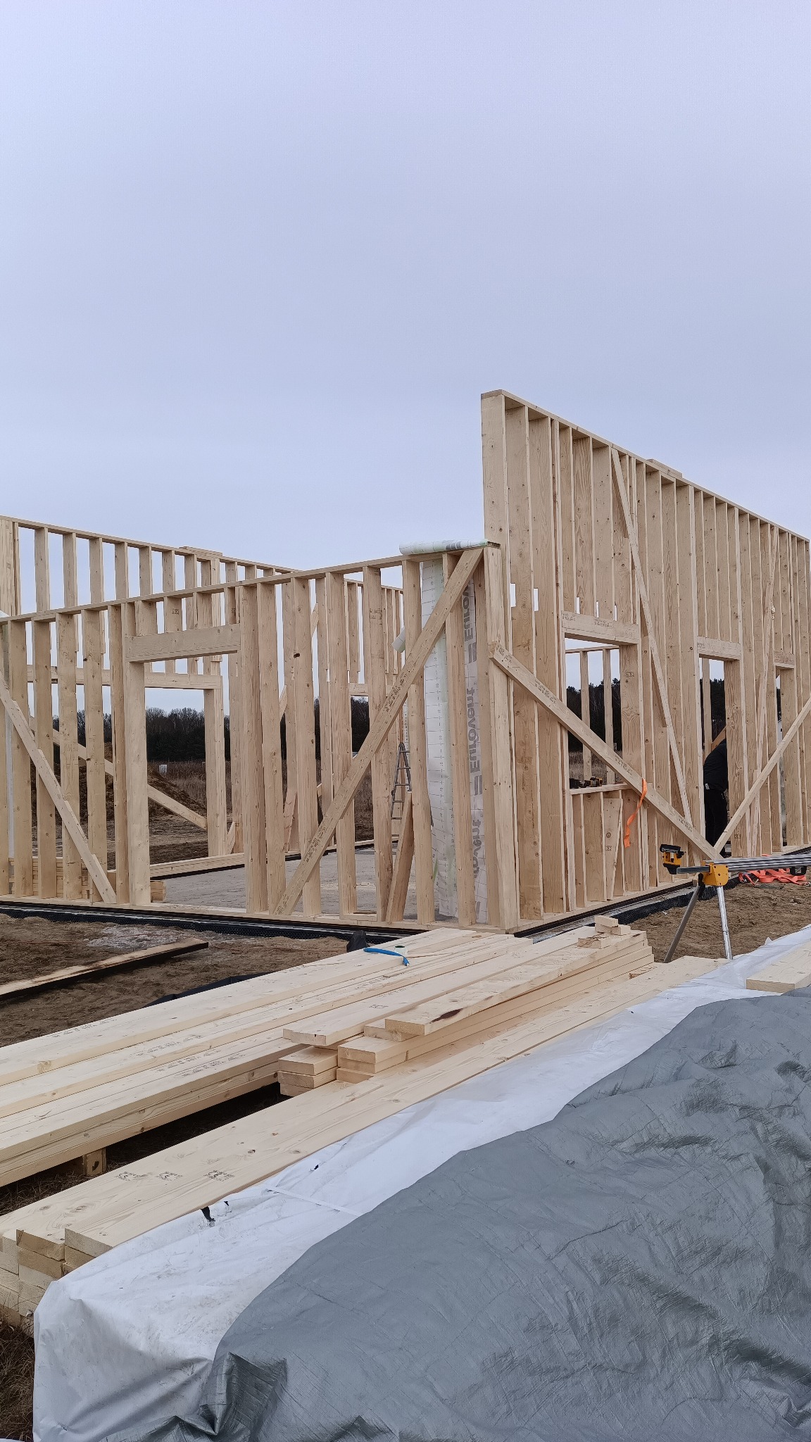 Konstrukcja szkieletowa domu o powierzchni zabudowy 56m2