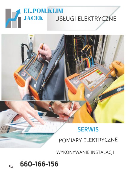 Elektryk w trakcie pomiarów instalacji elektrycznej za pomocą specjalistycznego miernika. Widoczne okablowanie i dokumentacja pomiarowa.