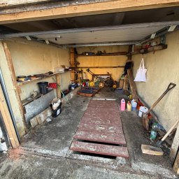 Garaż po opróżnieniu i uporządkowaniu- wywóz zbędnych rzeczy i odpadów.