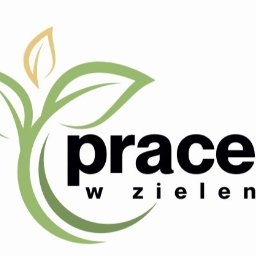 PRACE W ZIELENI SPÓŁKA Z OGRANICZONĄ ODPOWIEDZIALNOŚCIĄ - Grafika: stylizowane zielone liście i napis 'prace w zieleni' w czerni. Jasne tło, minimalistyczny design, sugerujący usługi ogrodnicze lub związane z zielenią.