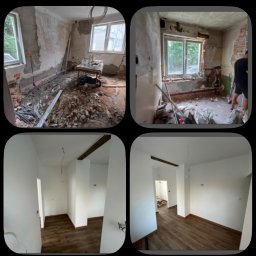 Kompleksowy remont starego mieszkania – skucie do surowego stanu, nowa instalacja i pełne wykończenie wnętrza. Efekt przed i po.