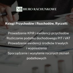 MB BIURO RACHUNKOWE BARBARA DYSY - Biuro rachunkowe MB: Księgi Przychodów i Rozchodów, ryczałt. Prowadzenie KPiR, rozliczanie PIT i VAT, ewidencja środków trwałych, sporządzanie zeznań podatkowych.