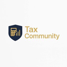 LEVI GROUP SPÓŁKA Z OGRANICZONĄ ODPOWIEDZIALNOŚCIĄ - Logo Tax Community: granatowa tarcza z złotym kalkulatorem i wykresem słupkowym, obok złoty napis 'Tax Community' na białym tle.