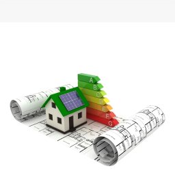 PIOTR LACH - Strona internetowa z ofertą certyfikatów energetycznych w Dzierżoniowie. Grafika domu z panelami słonecznymi i skalą efektywności energetycznej.