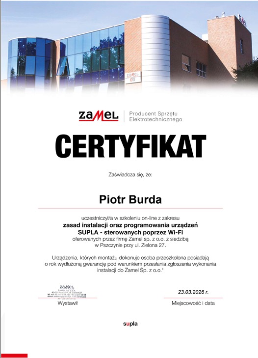 Certyfikat Zamel Supla