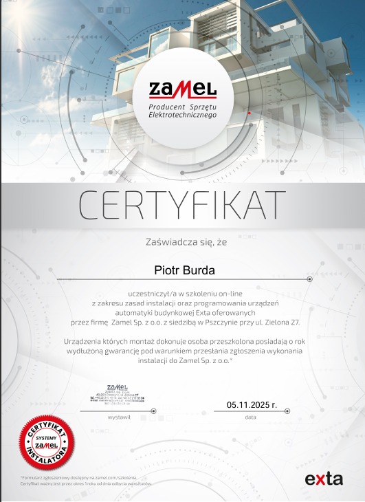 Certyfikat Zamel Exta