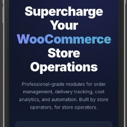 Full Stack Wizard - Ekran smartfona prezentuje stronę WooPlugs z hasłem 'Supercharge Your WooCommerce Store Operations' i formularzem zapisu na listę oczekujących.