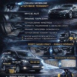 Kg Garden - Grafika reklamowa detailing samochodowy: mycie aut, pranie tapicerki, czyszczenie wnętrz, korekta lakieru, mycie maszyn rolniczych i kostki brukowej. Efekt przed i po.