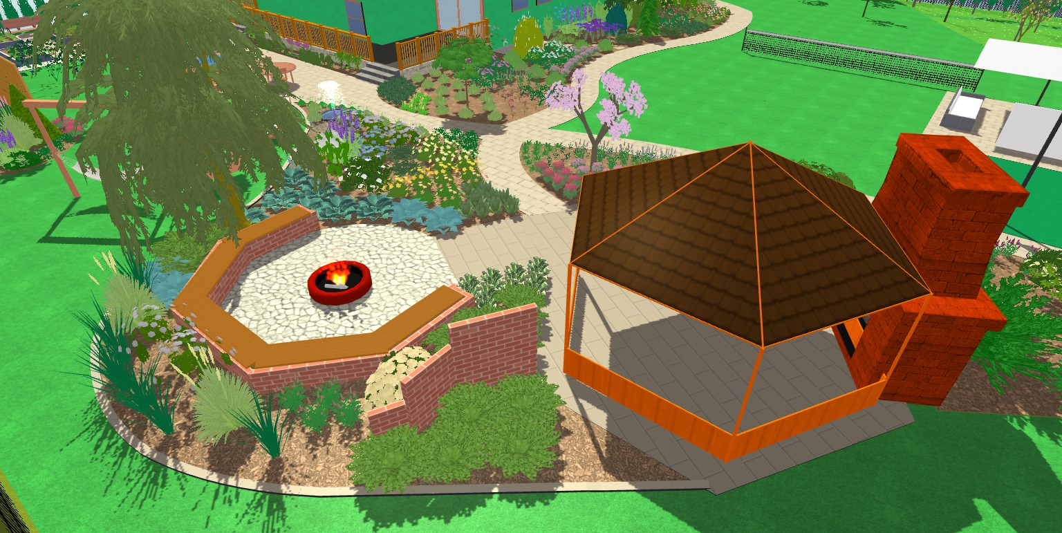 Ogród z altaną i ogniskiem
