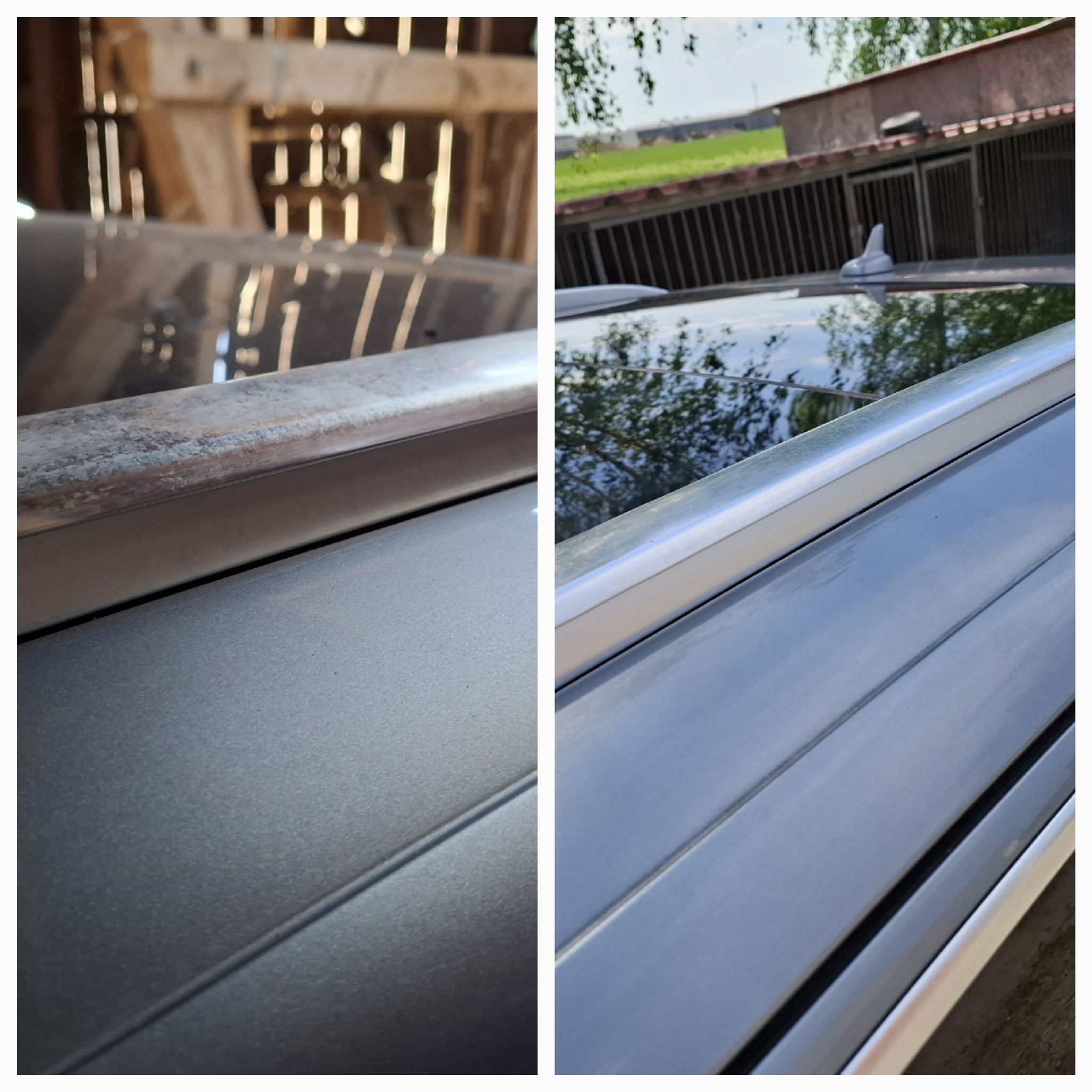 Po lewej stronie widać użyta mocna chemię na chrom a po prawej stronie polerowane i zabezpieczona