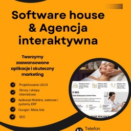 FUERTE DIGITAL PATRYCJA MATEJKO - Żółty baner reklamowy Fuerte Digital: Software house i agencja interaktywna. Projektowanie UX/UI, strony i sklepy internetowe, aplikacje mobilne, SEO, Google Ads.