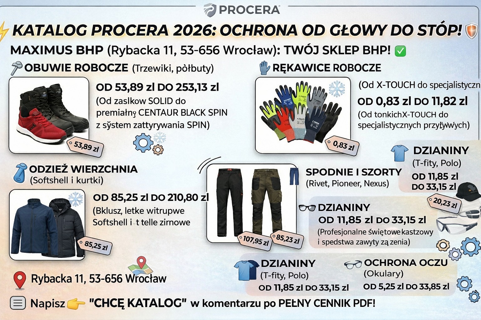 Katalog BHP Wrocław: odzież robocza, obuwie, rękawice, odzież wierzchnia, spodnie, dzianiny i okulary ochronne. Promocje i rabaty na artykuły BHP.