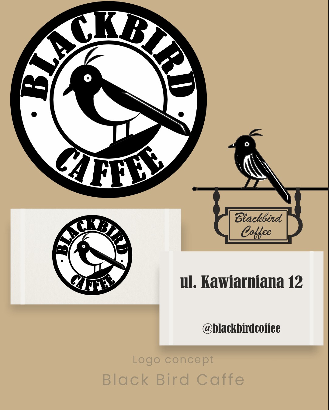 Koncepcja identyfikacji wizualnej dla kawiarni.